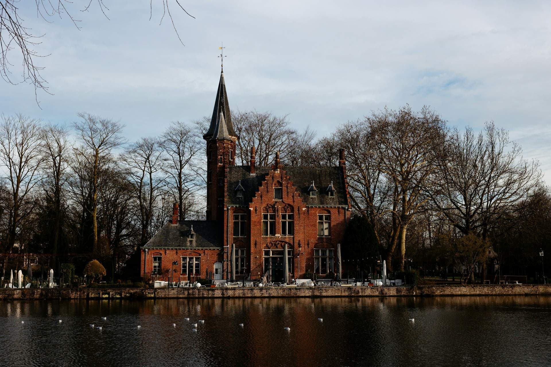 Red-brick lodge by the Minnewater in Bruges